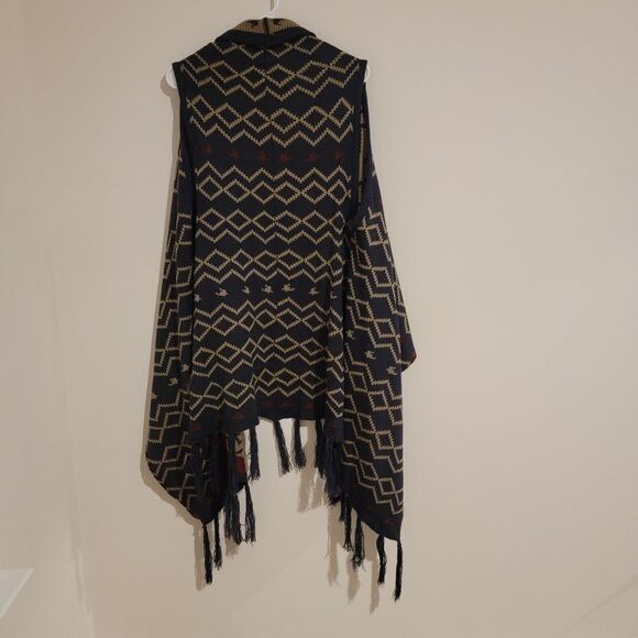Lildy Aztec Cardigan Vest Long Fringe Hem - Picture 3 of 7